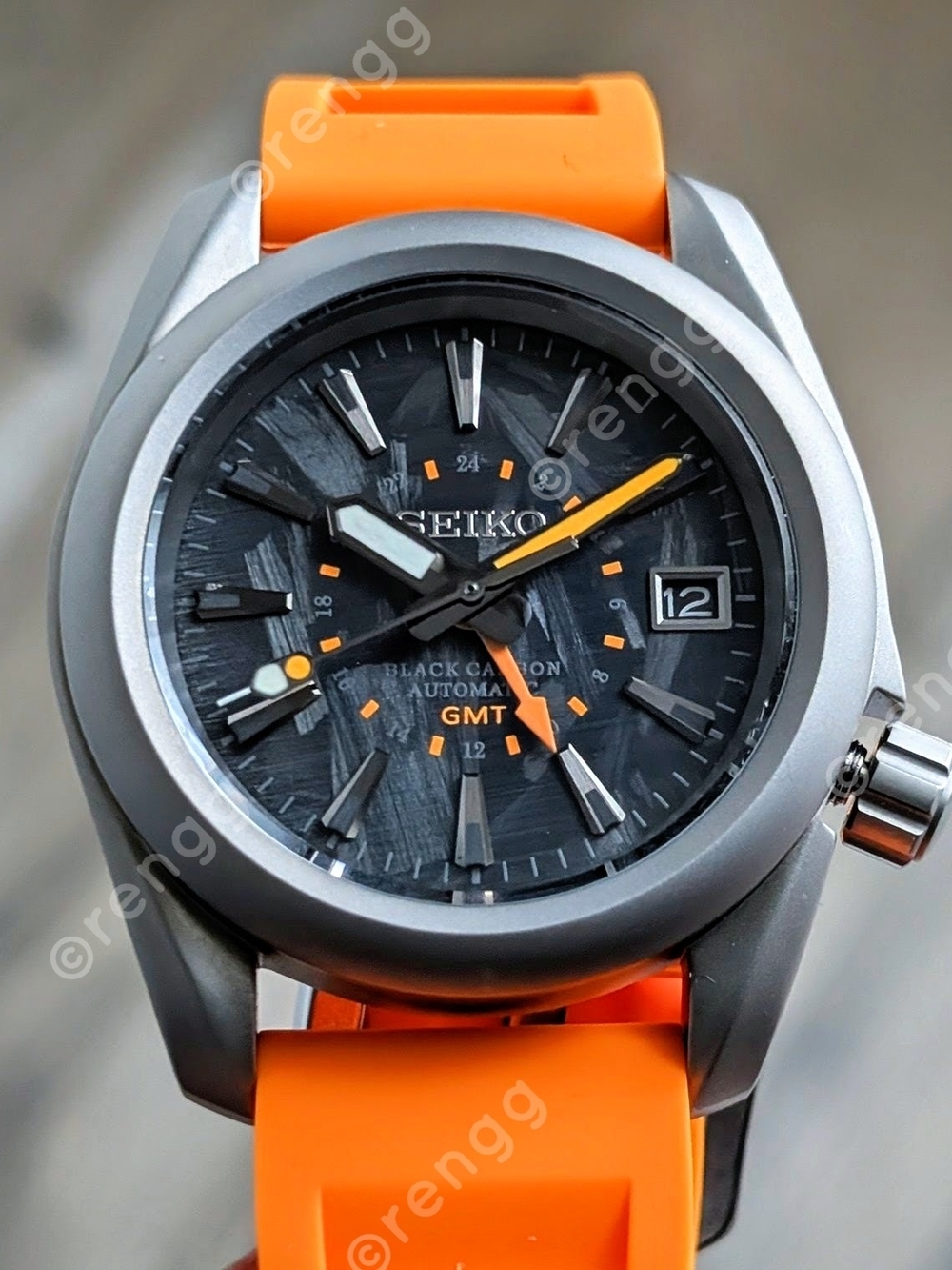 Titanium 40mm Seiko Black Carbon GMT Automatic Mod Watch - Orange, Sapphire